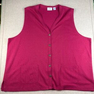 CST Studio Womens Vintage Sweater Vest‎ 4X Burgundy Button Pockets Taiwan
